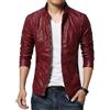 Dcvmvmn Giacca da motociclista in pelle con colletto sottile da uomo in tinta unita antivento capispalla all'aperto, Rosso, XXL