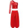 Freebily Completo da Ballo Latino Americano Tango Bambina Crop Top Danza del Ventre Monospalla + Pantaloni a Gamba Larga Costume Danza Moderna Jazz Hip Hop Dancewear Azzurro 15-16 anni