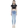 JOPHY & CO. Jeans Skinny da Donna, Lavaggio Chiaro, Decorazione con Strass sulla Gamba, Vita Alta cod.1026 (IT, Testo, XL, Regular, Regular, Blu)