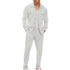 Generisch Tuta da uomo a maniche lunghe camicia con tasche sul petto bottoni e pantaloni lunghi tuta casual uomo 2 pezzi waffle texture workwear stile set