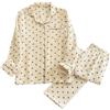 Generic Pigiama da donna in crêpe di cotone, set di pantaloni a maniche lunghe abbottonati con colletto, set da due pezzi in Seersucker Loungewear, M