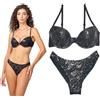 JADEA Galà Coordinato Ragazza Completo Intimo Donna Push-up e Brasiliana con Paillettes 4693 (Nero, 2/S)