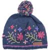 Pachamama Berretto da donna in lana con pompon foderato a mano ricamato a mano floreale blu multicolore taglia unica fatto a mano extra caldo commercio equo e solidale, Blu, Taglia unica