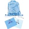 Generico Zainetto/Zaino, Sacca Personalizzabile Bambino e Bambina in 100% Cotone | Sacchetto Asilo Nido Scuola Materna | Personalizzato con Ricamo Nome | Made in Italy (set con asciugamani, blu/bianco/verde)