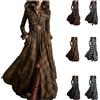 Generic Abito a camicia a quadri Maxi abito camicia da donna a maniche lunghe con bottoni frontali a quadri maxi abiti con scollo a V con bottoni con tasche Retro Western Cowboy stile vintage gonna fluida a