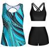 VPQILH 3 Pezzi Tankini Donna Vendita, Costume da Bagno da Donna con Pantaloncini, Canotte con Reggiseno e Culotte Sets Stampato Tankini Set Crisscross Bikini, Top Controllo Pancia, Vita Alta Costume Bagno