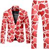 Generisch San Valentino, blazer, costume da festa, da uomo, in 2 pezzi, con stampa a cuore, con stampa, blazer con pantaloni, slim fit, giacca elegante da notte, Colore: rosso, XL