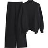 HEONSATI Tuta in Maglia da Donna Eleganti Completi 2 Pezzi Lavorati Comodo Completo Pullover Top Maniche Lunghe Pantaloni a Gamba Larga in Vita Tute Sportive Invernale Set Di Maglia Leggera