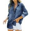 Mymyguoe Camicia da donna in jeans, a maniche lunghe, morbida, in denim, moderna, oversize, slim fit, camicetta da donna, classica, casual, a maniche lunghe, con bottoni, arrotolabile, Q1 azzurro, L