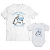 MOCHEIA SHOP Coppia Maglietta e Body Neonato - Buona Prima Festa del Papà - T-shirt Padre e Figlio a Manica Corta, 100% Cotone, Leggere e Traspiranti - Idea Regalo Originale (Bianco)