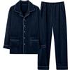 Celanisai Pigiama da uomo, lungo, invernale, in cotone, 2 pezzi, da notte, in pile, a maniche lunghe, con tasca, O blu navy, 4XL