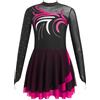 Agoky Vestito Danza Lirica per Bambina Ragazza Body Leotard da Ginnastica Abito da Pattinaggio Artistico a Manica Lunga Abito da Prestazioni sul Palco Dancewear Rosa Caldo 13-14 Anni