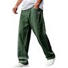 Generic Pantaloni da uomo in cotone e lino - Tessuto misto canapa pronto per l'autunno, dettaglio logo ricamato, vita elastica ampia con tasca singola, Verde, XXL