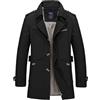 Hecatombic Trench da Uomo con Colletto a Barca Sottile Giacca di Cotone Monopetto Trench da Ufficio Trench Coat Slim Fit Corsetto Doppio Petto Trench Coat (Nero,M)