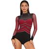 CHICTRY Body da Ginnastica Artistica Donna Metallico Lucido Bodysuit a Rete Leotards Manica Lunga Tuta Sportiva Jumpsuit da Ballo Jazz Danza Moderna Performance Borgogna D S