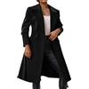 Generic Cappotti di lana da donna Elegante colletto con risvolto dentellato monopetto misto lana cappotto da pisello Autunno Inverno Trench con cintura Trench classico Smart Long Giacche, Nero , L