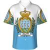 BGSHJVF Camicia hawaiana da uomo con stampa bandiera di San Marino, camicie a maniche corte con bottoni, per vacanze al mare, nero, XL
