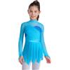 inlzdz Body da Pattinaggio Artistico Bambina Abito con Manica Lunga in Paillettes Vestito da Danza Classica Tuta da Ginnastica Leotards Danza Ballo Balletto Dancewear B Azzurro 11-12 anni