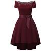 ORANDESIGNE Donna Abito da Sera Pizzo Elegante Abito da Cerimonia Corta Irregolare Vestito Midi Senza Spalline Abito da Cocktail Sposa Festa Banchetti Abiti da Damigella d'Onore A Bordeaux M