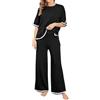 MJGkhiy Tuta Maglia Donna Completa Elegante Set Tute In Maglia Due Pezzi Set Coordinato Tuta Casual Lavorati Maglione a Maniche Corta Pullover Top e Pantaloni a Gamba Larga Completi Per La Casa