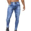 Cexiakong Jeans elasticizzati da uomo, alla moda, colore nero, skinny a coste, slim fit, hip hop, con fori, per uomo, chiusura lampo, jeans, feste, tempo libero, Azzurro, XXL