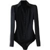 Vsadsau Body da donna a maniche lunghe camicia da ufficio tinta unita bottoni slim risvolto camicetta da lavoro top, Nero , XL