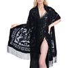 Whltzf Scialle da donna in stile etico con nappe lunghe avvolgere la spalla confortevole sciarpa formale per matrimoni e feste serali sciarpa in morbido velluto, Nero , Taglia unica
