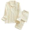 codcm Pigiama da Donna in Garza di Cotone, a Maniche Lunghe, con Bottoni e Pantaloni, 2 Pezzi, con Stampa Carina, Beige, S