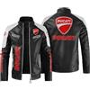 CLOZAM Uomo Giacca di pelle Ducati Stampa PU Giacca Motociclista Stand Collar Zipper Felpa Spessa Cappotto Caldo - Regali per adolescenti-E||3XL