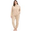Vionara Home Pigiama Donna Invernale in Caldo e Morbido Coral Fleece, Set Pigiama in Pile, Collo Alto con 3 Bottoni, Ideale per Le Notti Fredde (IT, Testo, XL, Regular, Regular, P605 - Beige)