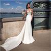WZEFEIO Abito da Sposa con Scollo a V delle Donne, Senza Maniche in Pizzo Abito da Sera, Bianco, 8