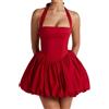 JHOMHF Mini Abito A Palloncino Con Corsetto E Schiena Scoperta Da Donna Elegante Abito Da Cocktail E Festa Senza Maniche(A-black,S)
