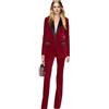 Leader of the Beauty Completo da donna, 2 pezzi, in velluto, elegante, per ufficio, con giacca e pantaloni, con un bottone, set da lavoro, Blu reale, M