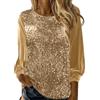 Generisch 2025 Camicetta Donna Girocollo, Manica Lunga Paillettes Sciolti, Camicetta Donna Elegante Camicia Con Cravatta, Colore: rosa., M