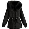 Generico Donna Caldo Autunno E Inverno Oversize Pelliccia Sintetica Collare Cappotto Moda Sciolto Casual Coulisse Vita Ispessito Imbottito Foderato Giacca Con Cappuccio (Nero,XXL)