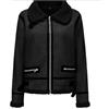 DLLDLGG Giacca Invernale in Finta Pelle da Donna, Cappotto Invernale in Pelle da Aviatore in Montone con Colletto in Pelliccia Sintetica