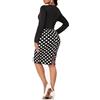 BSJIA Gonna longuette da donna con stampa, a vita alta, elasticizzata, dritta, da ufficio, A pois neri., XL