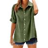 Generic Camicie da donna in cotone e lino, a maniche lunghe, con bottoni, con risvolto, elegante e elegante, da lavoro, leggera, comoda, elegante, casual, aderente, tinta unita, alla moda, primaverile ed