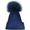 Brillabenny Cappello Cuffia Cashmere Blu Navy PON PON Vera Pelliccia Donna Uomo Cappellino Regalo Natale Neve Sci