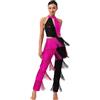 MSemis Costume Disco Diva Anni '70 Anni '80 Donna Body da Ballo Latino Americano Tango con Nappe Paillettes Tuta Intera da Ginnastica Ritmica Stile Disco Discoteca Carnevale Rosa caldo XL