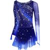Sxiwei Ragazza Festivo Abito Pattinaggio Artistico Senza Maniche Manica Lunga Abito Balletto Danza Brillant Mesh Intarsio Body con Gonna Chiffon Abbigliamento Giallo 13-14 Anni