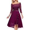 HAOLEI Abito Matrimonio Donna Elegante in Pizzo Cerimonia Formale Lunghi Scollo a V Abiti Cocktail Mezze Maniche Abiti da Sposa Taglie Forti Curvy Vestito con Corsetto