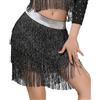 SEAUR Gonna da ballo latina con frange glitterate Gonna di Tango Samba Rumba Cintura elastica EU S-L=Asia M-XL, Nero , M