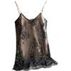 Wvapzxx Top sexy in pizzo con spalline sottili da donna halter con scollo a V basic canottiera senza maniche in raso di seta tank top canottiera estiva, Nero , XL