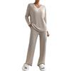 Generic Pigiama da donna in cotone a maniche lunghe con botton down, pigiama da donna, set da salotto lavorato a maglia per le donne UK Pjs morbido pigiama set due pezzi outfit 2 pezzi abiti, Beige, M