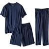 MANYMANY Set Pigiama Morbido da Uomo, Top a Maniche Corte e Pantaloncini, Set da Pigiama da 3 Pezzi in Cotone Leggero