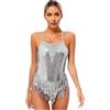 Freebily Abiti da Ballo Donna Body da Danza Latino Americano Senza Maniche con Paillettes Nappa Vestiti Leotards Frange Lustrino Classica Ballerina Jazz Samba Rumba Salsa Oro M