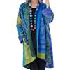 Oanviso Cardigan Donna Lungo Etnico Colorato Multicolore Camicia Aperta Davanti Manica Lunga Cappotto Giacca Elegante Vintage Sciolto Camicetta Copricostume Blu XXL