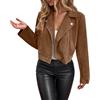 Generisch Giacca in pelle scamosciata, da donna, corta, oversize, in pelle, con risvolto, a maniche lunghe, morbida, leggera, alla moda, per l'autunno, tinta unita, stile casual, streetwear, caffè, L