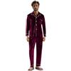 Generisch Pigiama da uomo in velluto, a maniche lunghe, con bottoni, scollo a V, in due pezzi, in morbido pile invernale, classico loungewear, Colore: rosso, XL